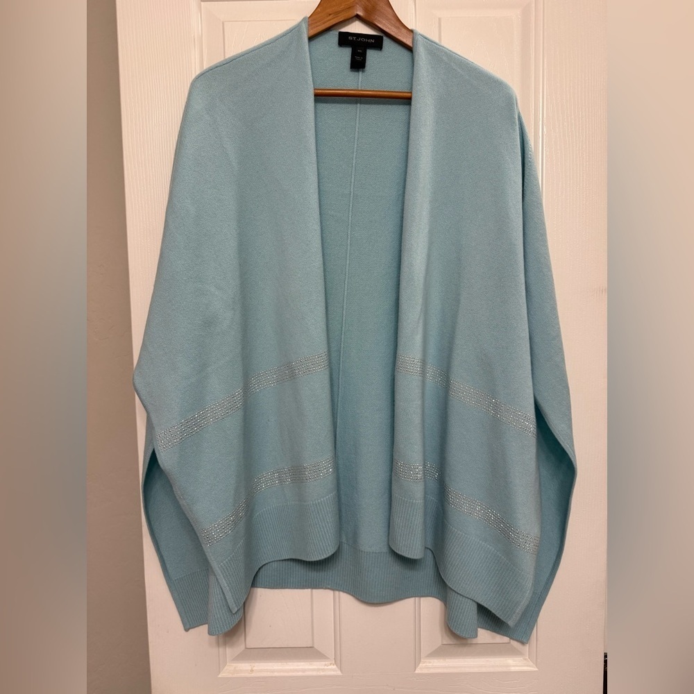 St. John Collection 100% Cashmere Crystal Embellished Cape Poncho